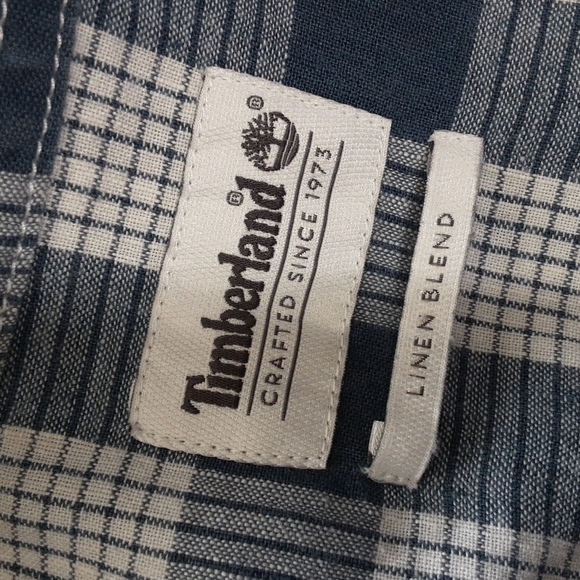 Timberland men's button up shirt long sleeves plaid casual linen blend size M - Picture 5 of 8